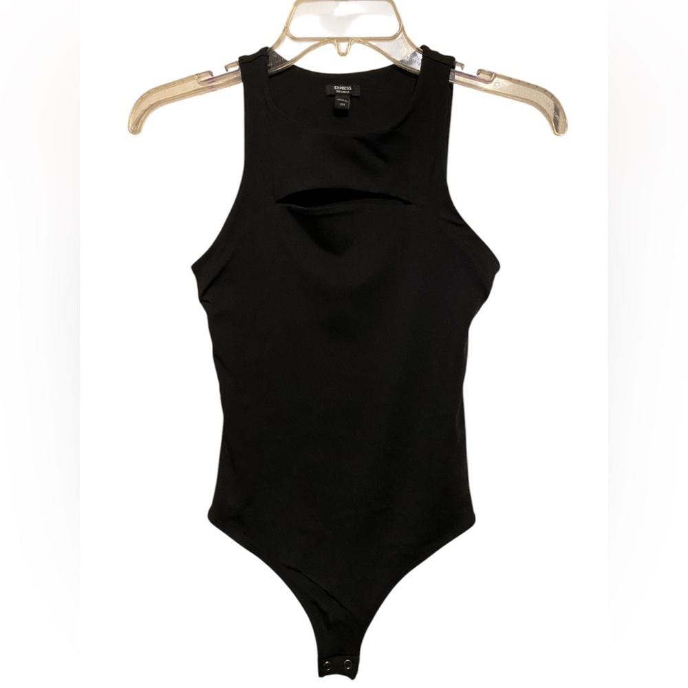 Express Body Contour Sleeveless High Neck Front Cutout Thong Bodysuit